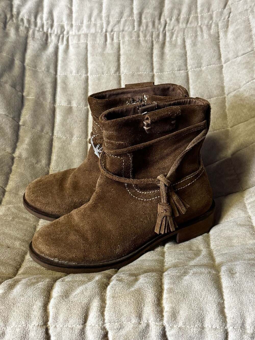 Zara Girls Suede Tassel Ankle Boots Size 30 Brown